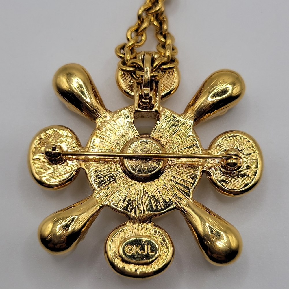 VTG Kenneth Jay Lane Faux Pearl Maltese Cross Necklace / Brooch | SIGNED - Picture 3 of 7